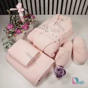 حوله ست یک نفره طرح روکو رنگ گلبهی