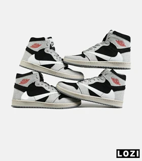کفش کتانی مردانه و زنانه ساق‌دار طوسی مشکی سفید NIKE travis scott