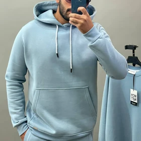 هودی مچینست آبی روشن ساده بیسیک