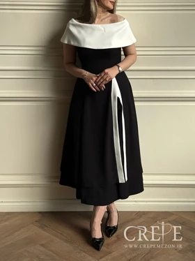 پیراهن کوتاه یقه قایقی چاک‌دار