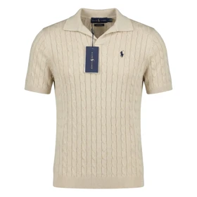 تیشرت یقه شکاری طرح مارپیچ برند Polo Ralph Lauren (استخوانی)