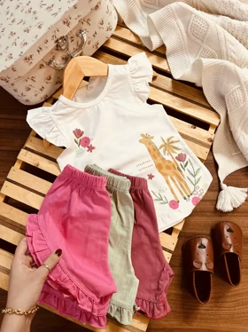 تاپ شلوارک بچگانه زرافه و گلها