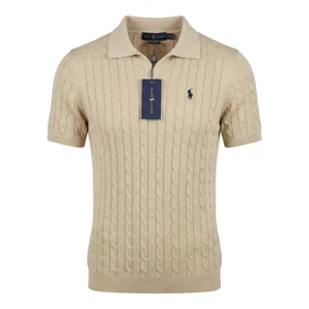 تیشرت یقه شکاری طرح مارپیچ برند Polo Ralph Lauren (کرم)