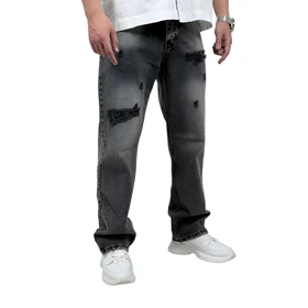 شلوار جین بگ مردانه طوسی مدل زاپ