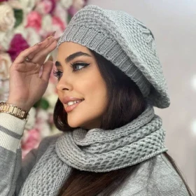 کلاه برت و شال بافت درشت