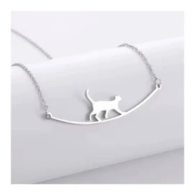 گردنبند گربه بند باز نقره و زنجیر نقره 925