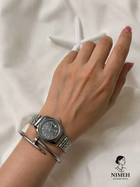 پک ساعت و دستبند میخی مشکی