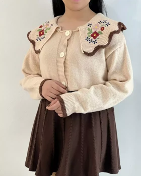 ژاکت بافت عروسکی یقه گلدوزی کد 5416