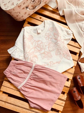 کراپ و دامن شلوارکی دخترانه فلاور