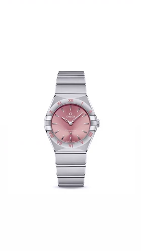 ساعت امگا کانسلیشن زنانه نقره ای صفحه صورتی ایندکس خط Omega Constellation Silver