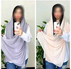 شال حریر کریشه کرپ تک‌رنگ منگوله‌دار