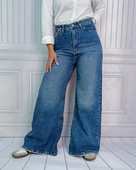 خرید شلوار فلر بگ آبی کثیف زنانه Women's Dirty Blue Flare Baggy Pants کد 90502
