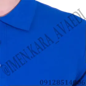 تیشرت کار یقه دار دکمه‌ایی آبی کاربنی
