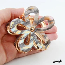 کلیپس دخترانه فلزی مدل گل آبرنگی (طوسی)