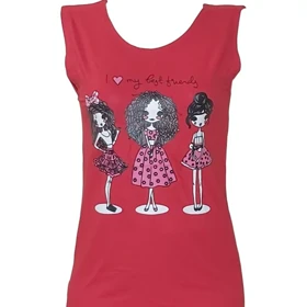 تاپ زنانه ویسکوز طرح دختر فر فری