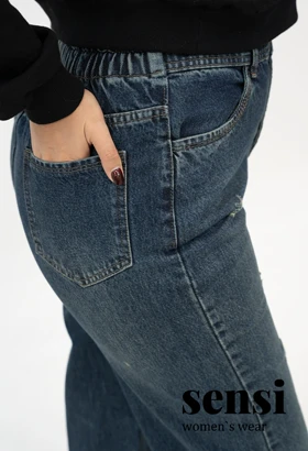 شلوار جین بگ آبی کثیف پشت کش کد1000499