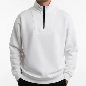 دورس نیم زیپ مردانه رنگ سفید سه نخ تو کرکی استایل روزمره و شیک 2025