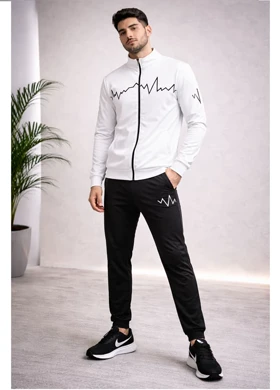 پکیج ست سویشرت شلوار مردانه سفید مدل EKO + کفش ورزشی مردانه Nike مدل Tigo زیره سفید