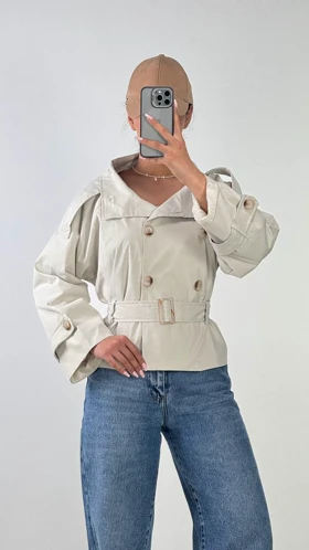 ترنچ کت کمر دار Bershka کد 600062 (استخوانی)