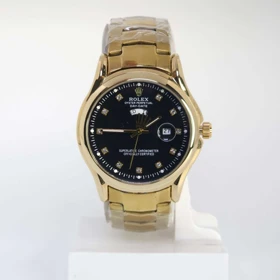 ساعت مچی مردانه رولکس Rolex Day Date 3561 تاریخ دار با ماندگاری رنگ بالا (طلائی صفحه مشکی)