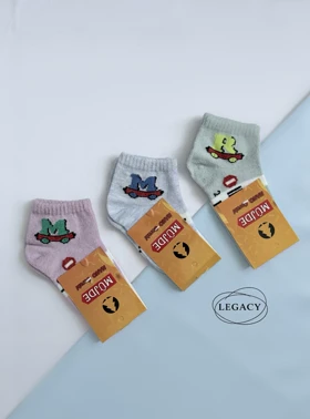 جوراب بچگانه نخ پنبه‌ای طرح ماشین (1-3 سال) - کد LEGACY0009
