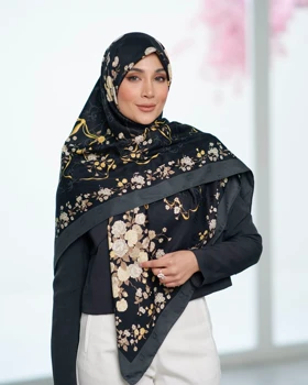 روسری ابریشم ژاکارد قواره 140 30207 (مشکی کرم)