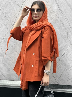 کت لینن آستین بند دار چهار دکمه دو جیب