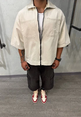 پیراهن کتان پاییزه زیپ‌دار