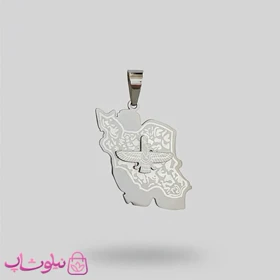 گردنبند فروهر و نقشه ایران مدل نقره ای رنگ کد 190