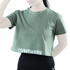 کراپ آستین کوتاه ورزشی زنانه جیم شارک مدل PB-4L1188 سبز آدامسی تیره
