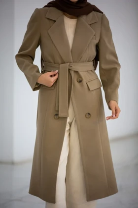 پالتو فوتر زنانه بلند یقه انگلیسی 4 دکمه