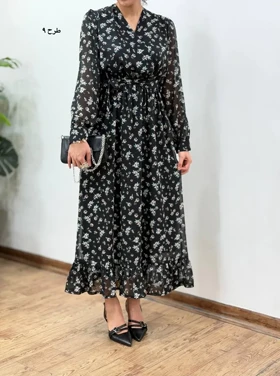 پیراهن بلند حریر آستردار آوا کد 5036