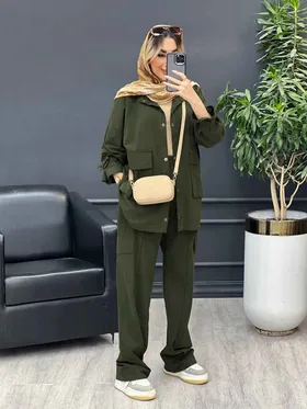 مانتو شلوار آستین بند دو جیب پاکتی
