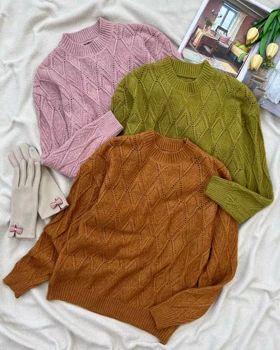 پلیور بافت طرح برجسته یقه گرد کد 5406