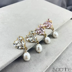 گوشواره مجلسی مدل قلب نگین‌دار 20351