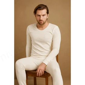 ست لباس گرم مردانه هوتن رنگ کرم یقه گرد کد 875