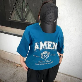 تیشرت باکسی نخ پنبه طرح AMEN کد 109