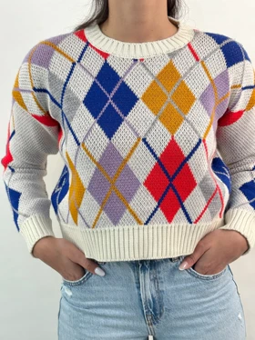 پلیور رنگی طرح لوزی