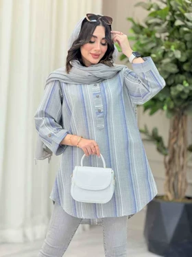 مانتو راه راه سه دکمه