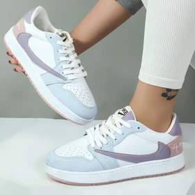 کتانی اسپرت زنانه مدل نایک تراویس رنگ سفید بنفش صورتی کد 099899