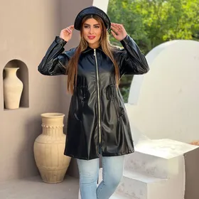 بارانی چرم مشکی زنانه مدل Beti