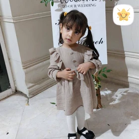 پیراهن دخترانه نوزادی تا 1 سال کتان کیفیت عالی