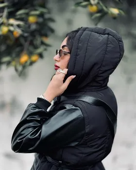 کاپشن آستین چرم کمردار