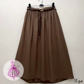 دامن کتان کجراه پرچین بلند در رنگبندی متنوع (موکا)