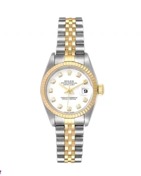 ساعت رولکس دیت جاست زنانه دورنگ طلایی صفحه سفید ایندکس نگین Rolex Datejust