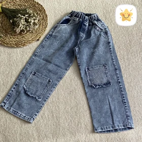 3 تکه کت شلوار جین دخترانه طرح LV نگین‌دار 4 تا 11 سال