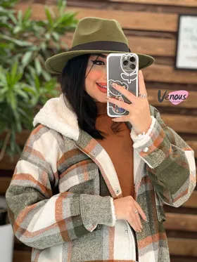پالتو چهارخونه کلاه تدی