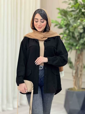 مانتو کتان ژیله دار پشت دکمه