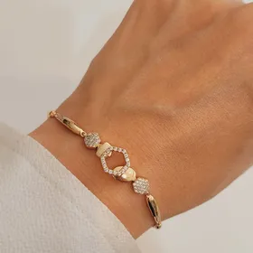 دستبند زنانه زنجیر کبریتی شش ضلعی نگین‌دار ژوپینگ