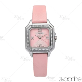 ساعت الکسا اسپشیال A2019 زنانه صفحه صورتی دور نگین بند چرمی 106214